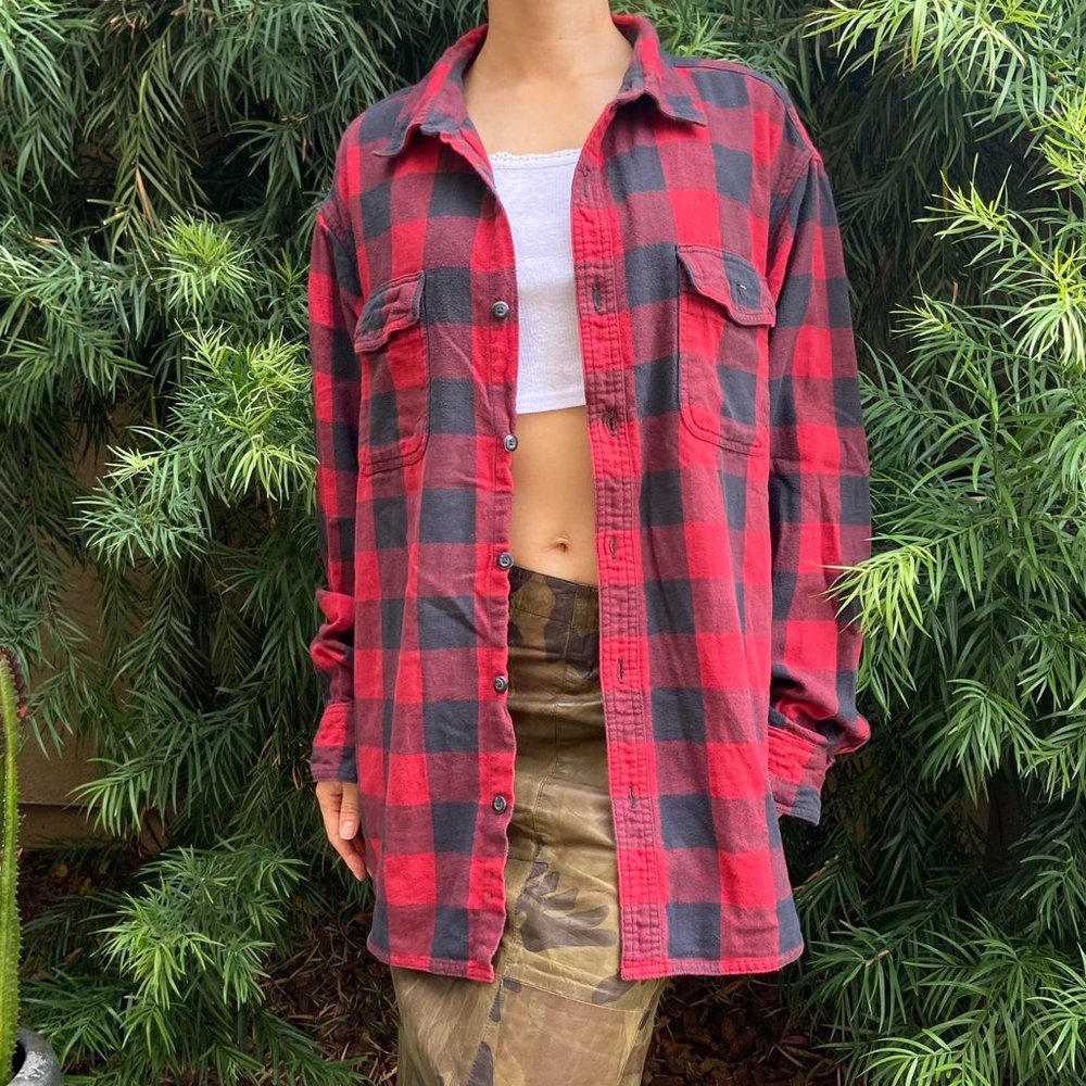 Grunge Oversized Flannel Plaid Button Shirt - Picture 10 of 12